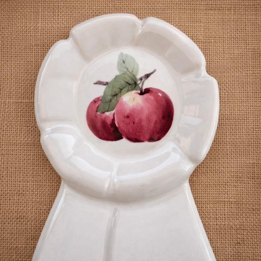 VTG Pfaltzgraff Delicious Apple Ladybug Spoon Rest Gingham 90s Country Kitchen - Picture 2 of 4